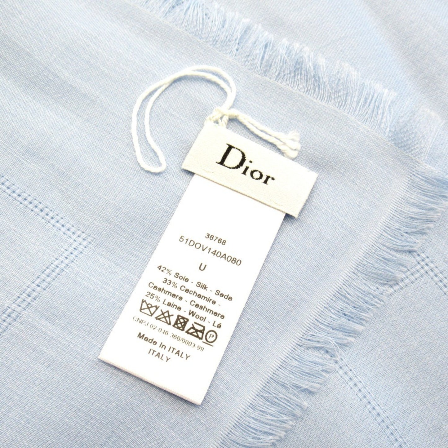 Christian Dior Cannage Jacquard Large Stole/Scarf Shawl Silk Cashmere Blend Logo Blue