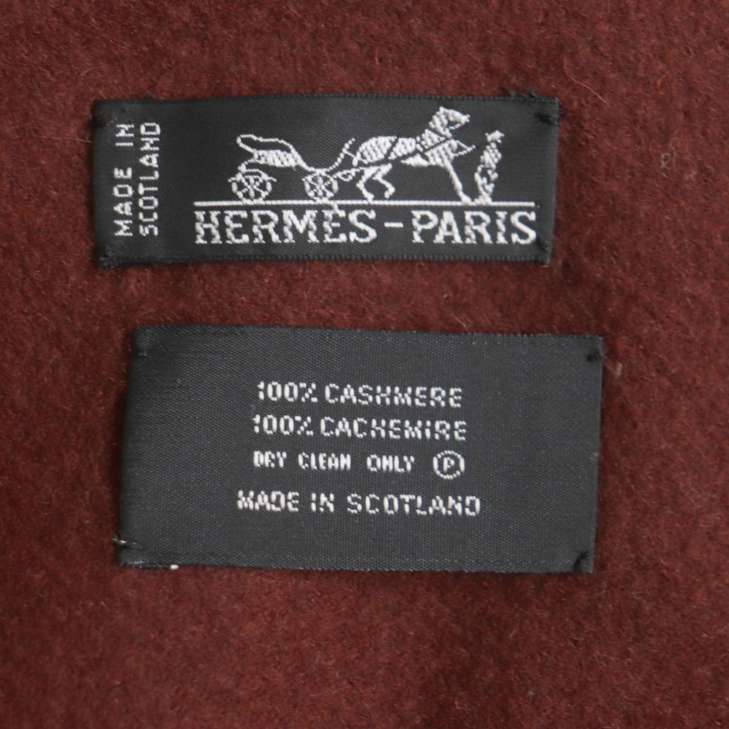 Hermes Men'S 100% Cashmere Scarf With Fringe And Embroidered Logo