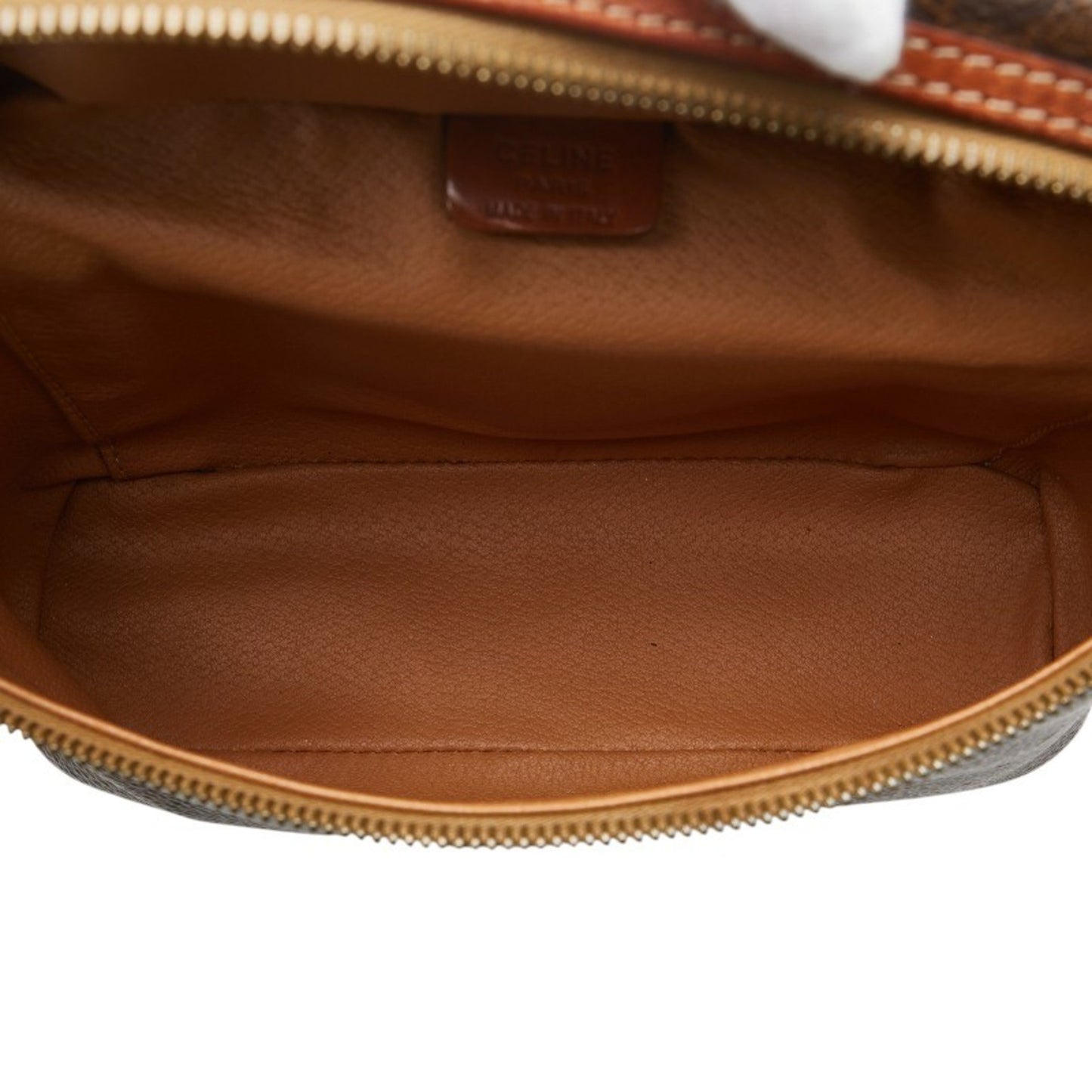 Celine Macadam Vanity Bag Handbag Pouch Brown Pvc Leather