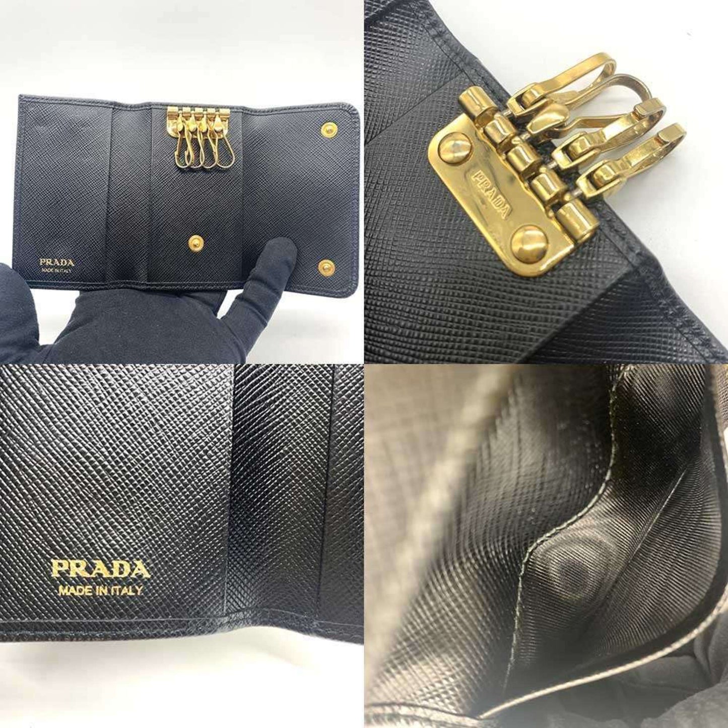 Prada Saffiano Leather 4-Ring Key Case Black Prada