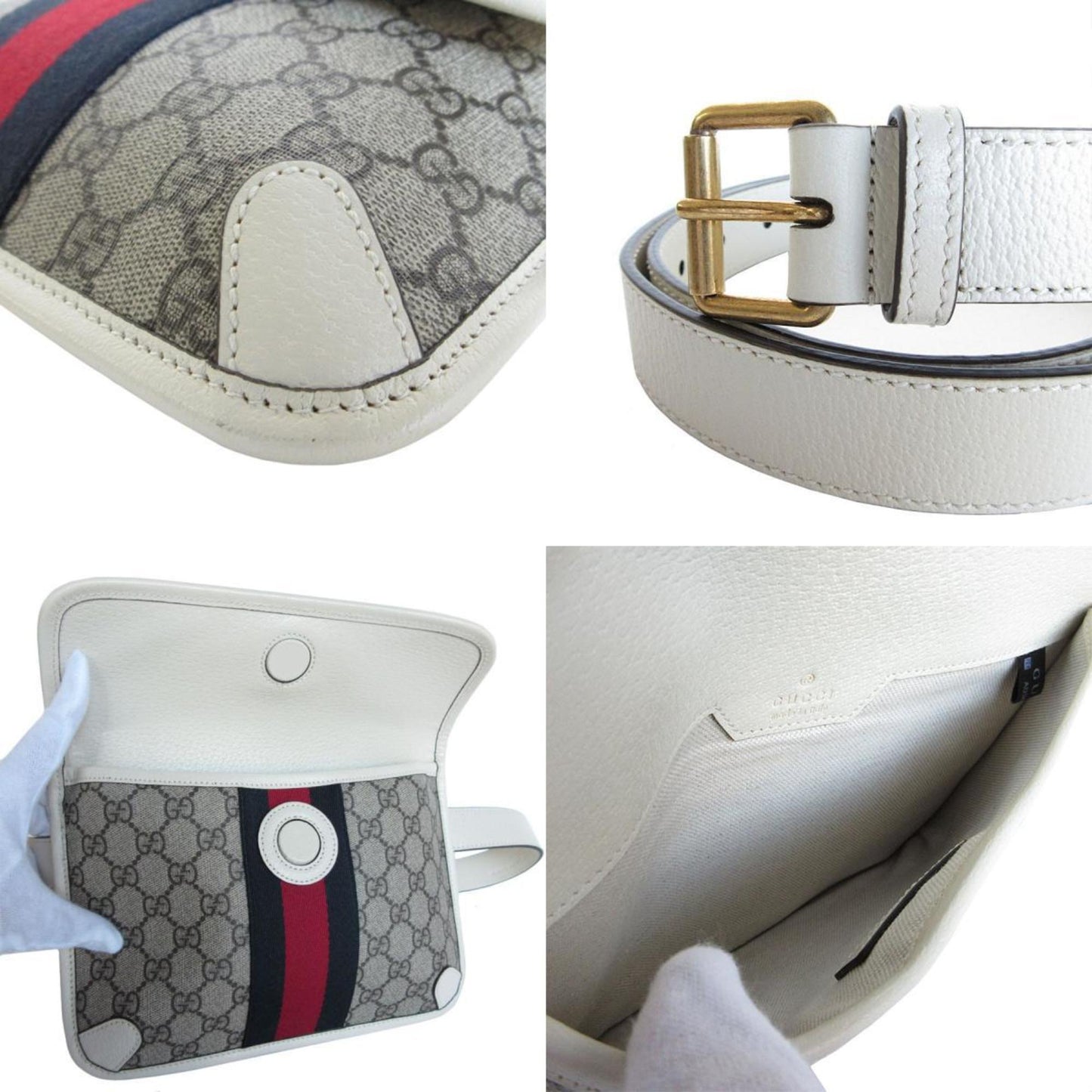 Gucci Waist Bag Belt Ophidia Gg Supreme Canvas Leather Beige Brown Off-White Gold