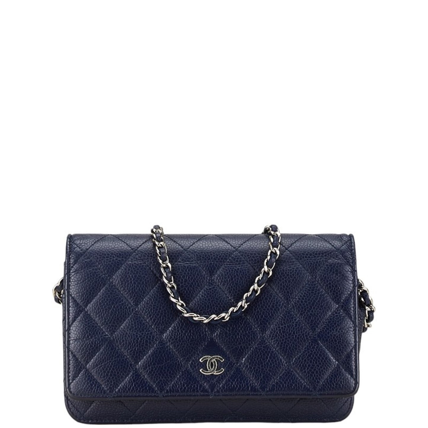 Chanel Coco Mark Matelasse Long Wallet Chain Bag Navy Caviar Skin