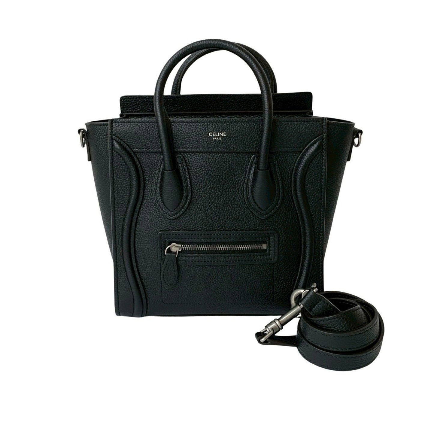 Celine Luggage Nano Shopper Leather Handbag/Shoulder Bag In Black