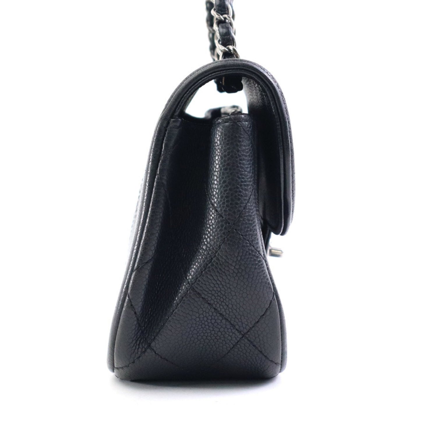 Chanel Shoulder Bag Caviar Skin Leather Black Silver