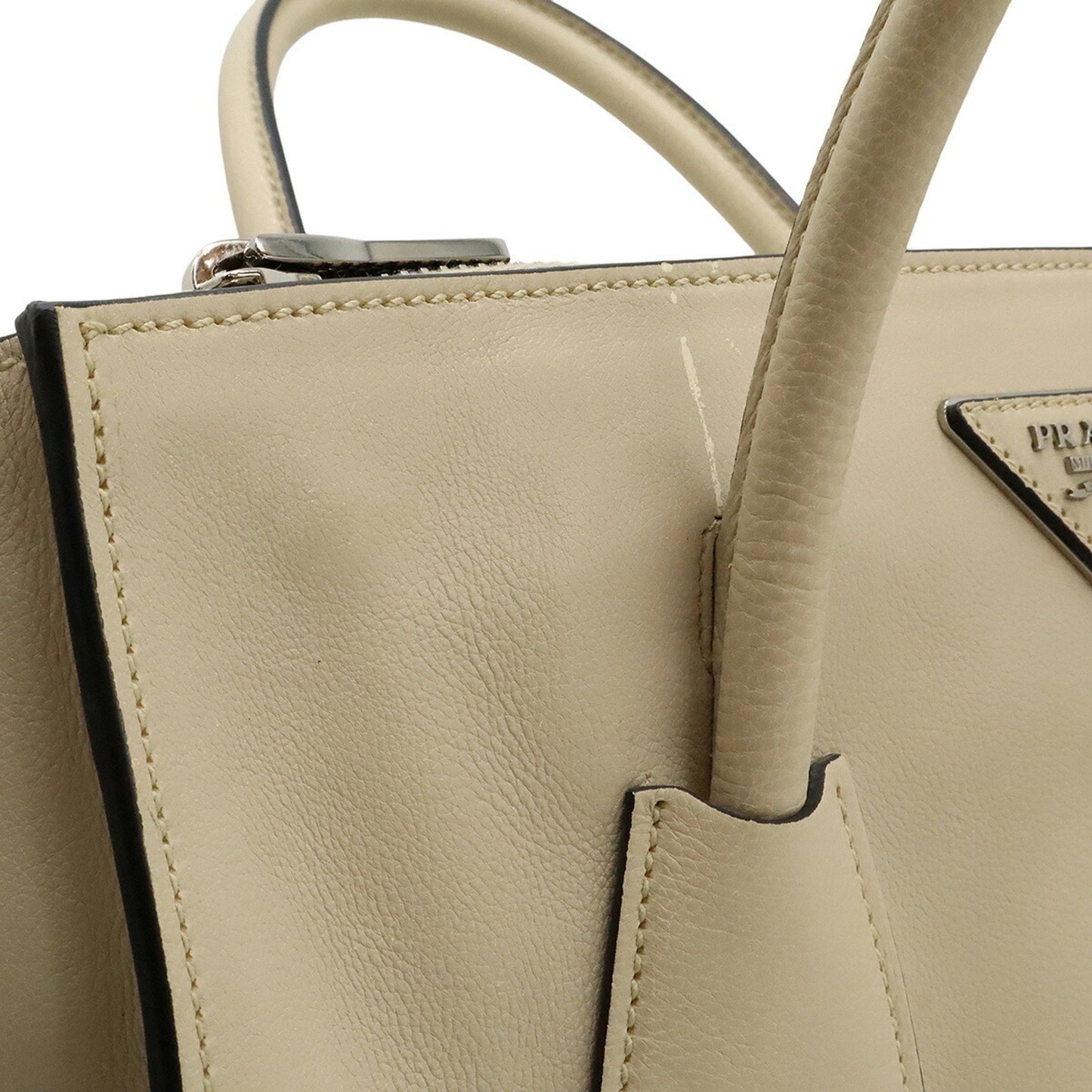 Prada Prada Triangle Handbag Tote Bag Shoulder Leather Light Beige Bn2619
