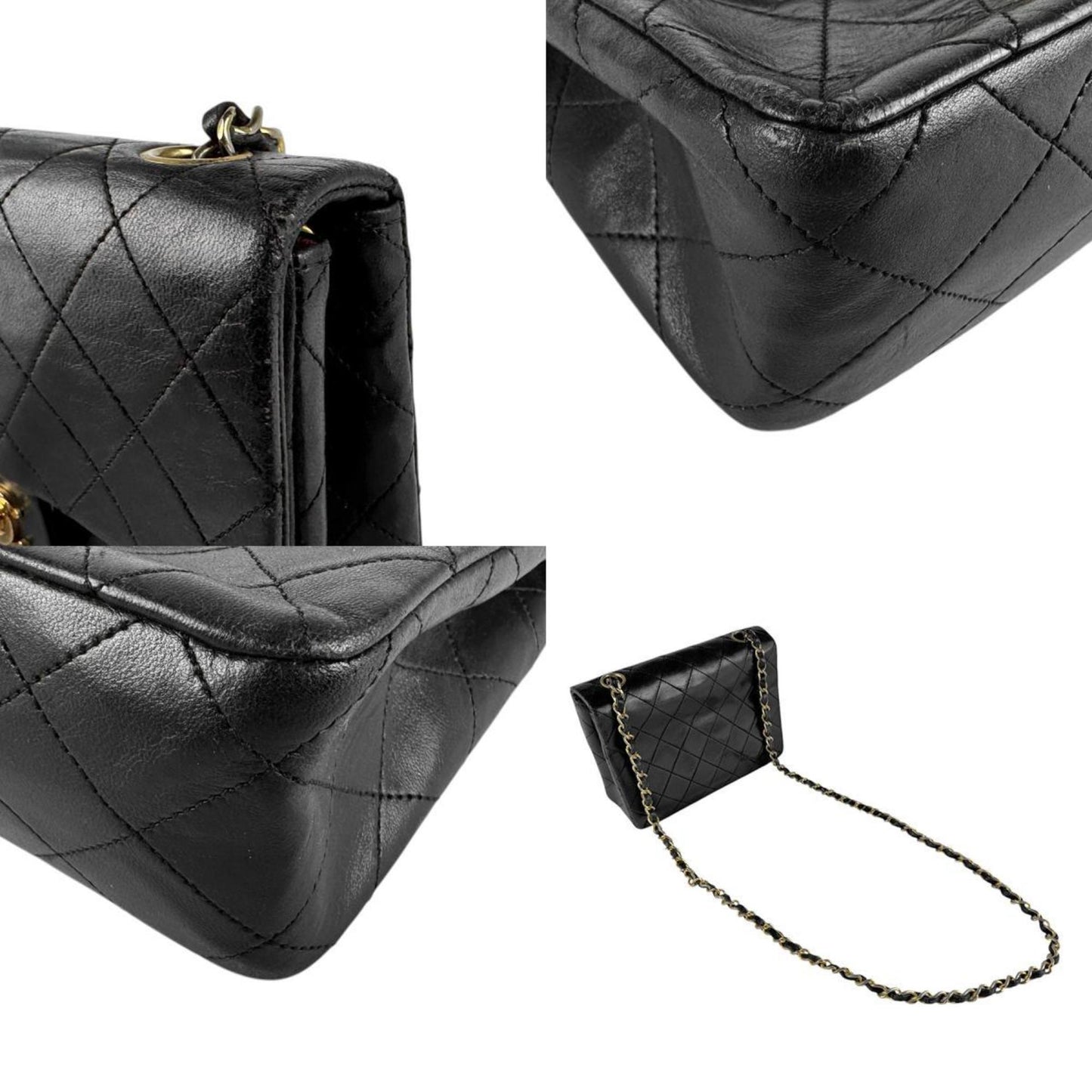 Chanel Shoulder Bag Matelasse Leather Metal Black Gold