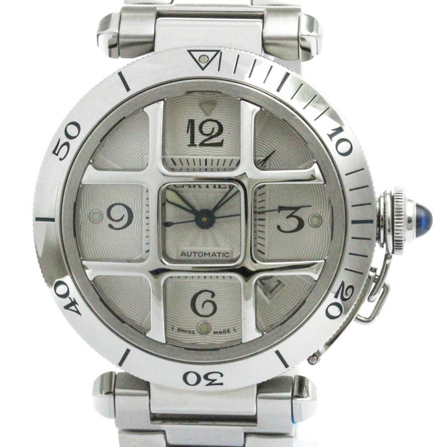 Polished Cartier Pasha 38 Grid Steel Automatic