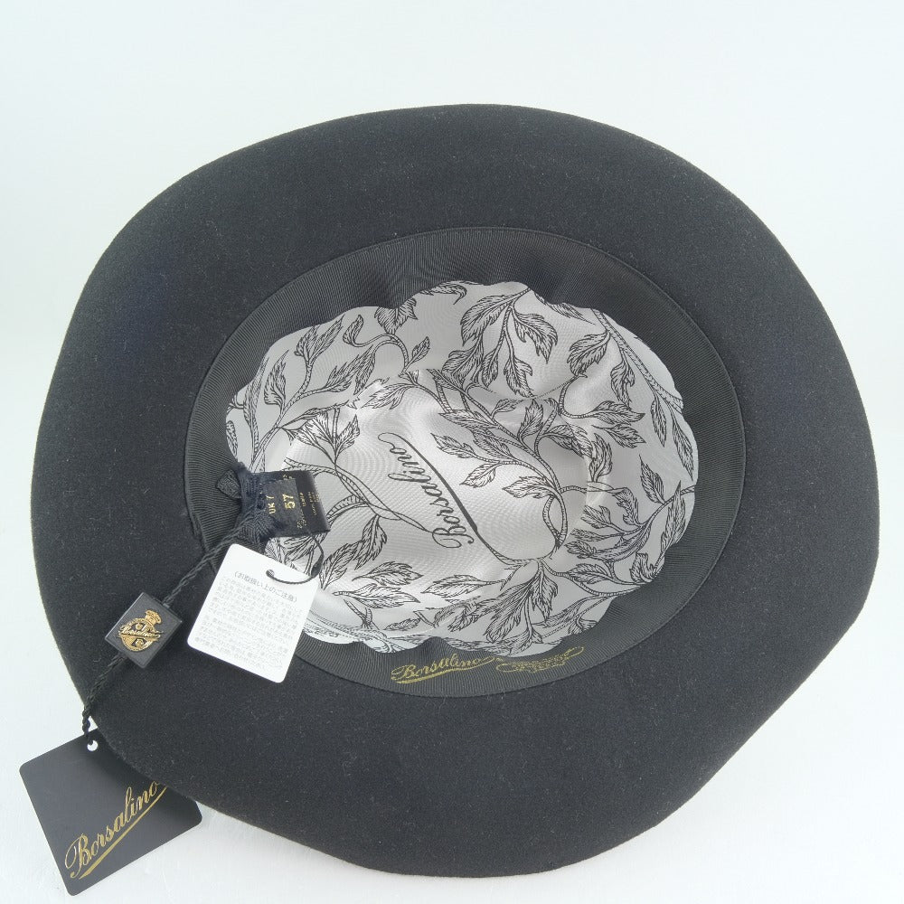 Borsalino Hat Wool Black With Pin Brooch(Unisex) Cm57