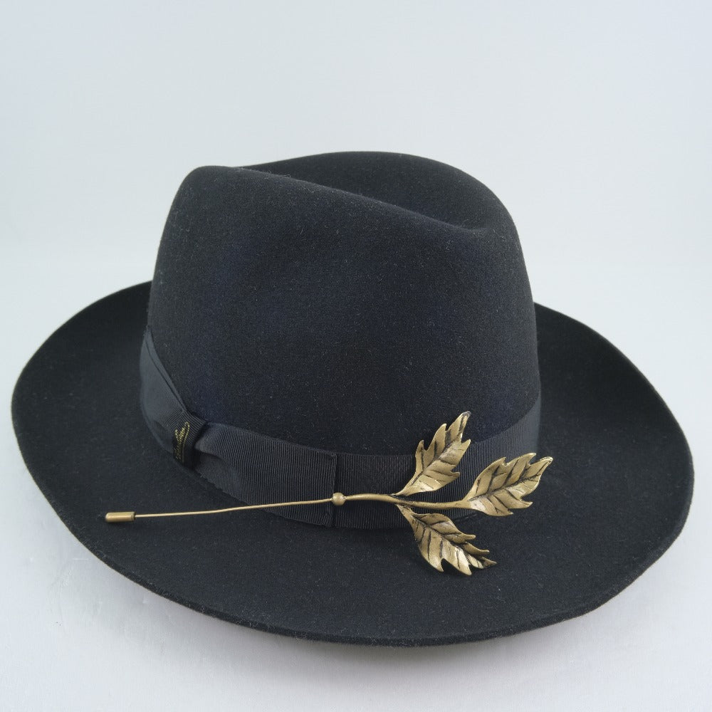 Borsalino Hat Wool Black With Pin Brooch(Unisex) Cm57