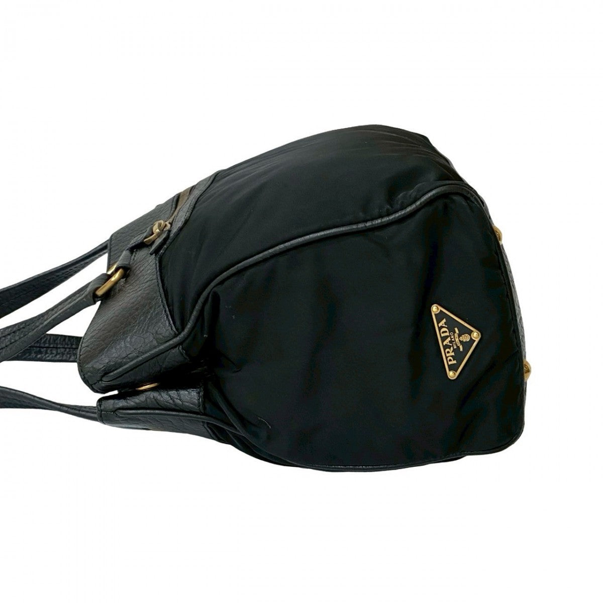 Prada Handbag Leather, Nylon Black Triangular Logo Women