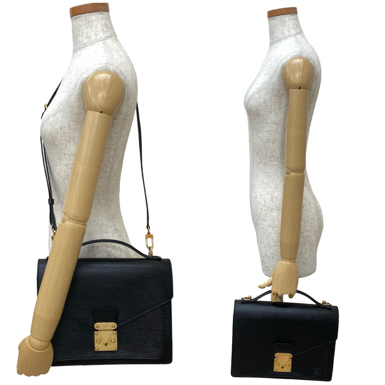 Louis Vuitton Shoulder Bag Leather Black Epi Monceau