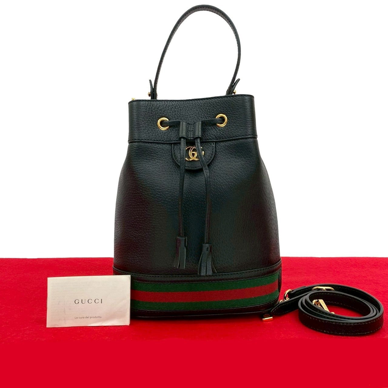 Gucci Shoulder Bag Leather Black Ophidia Small Bucket Bag