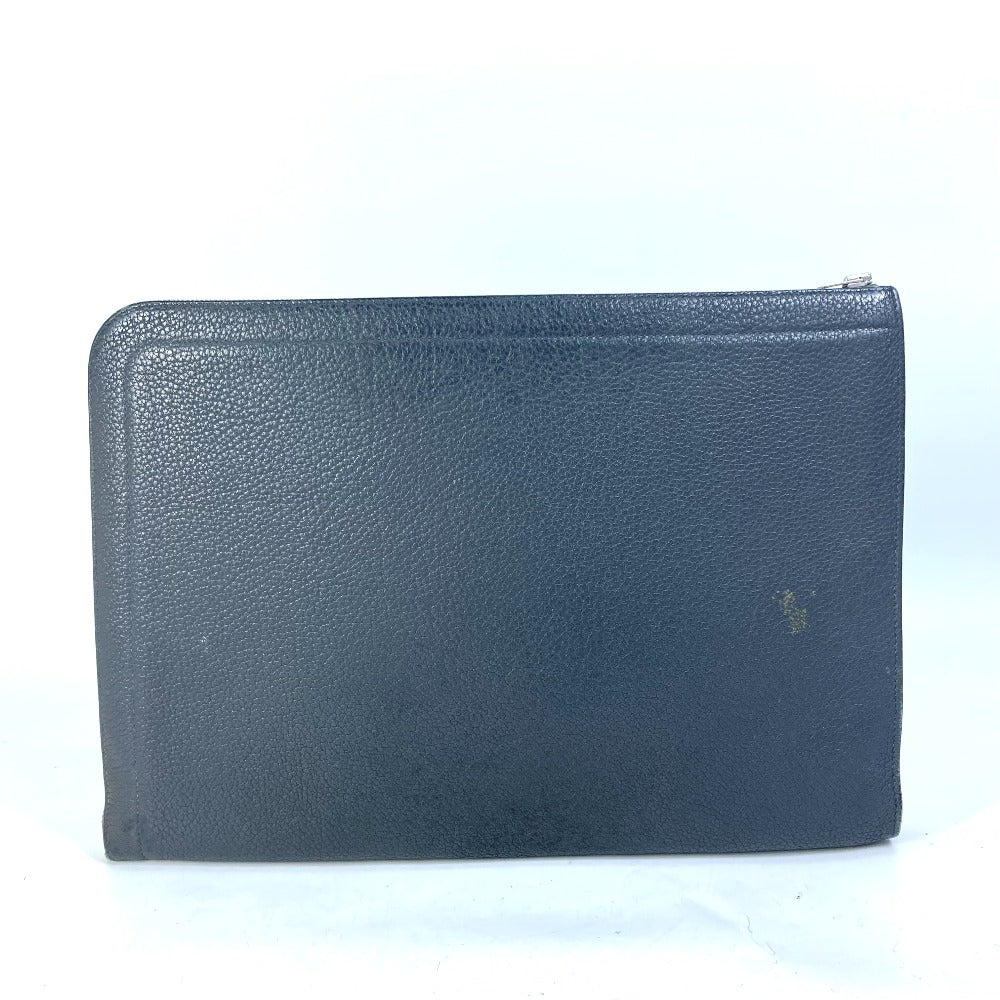 Hermes Clutch Bag Leather Gray L-Shaped Fastener Zip Tablet Mens
