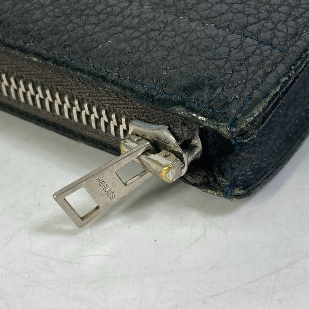 Hermes Clutch Bag Leather Gray L-Shaped Fastener Zip Tablet Mens