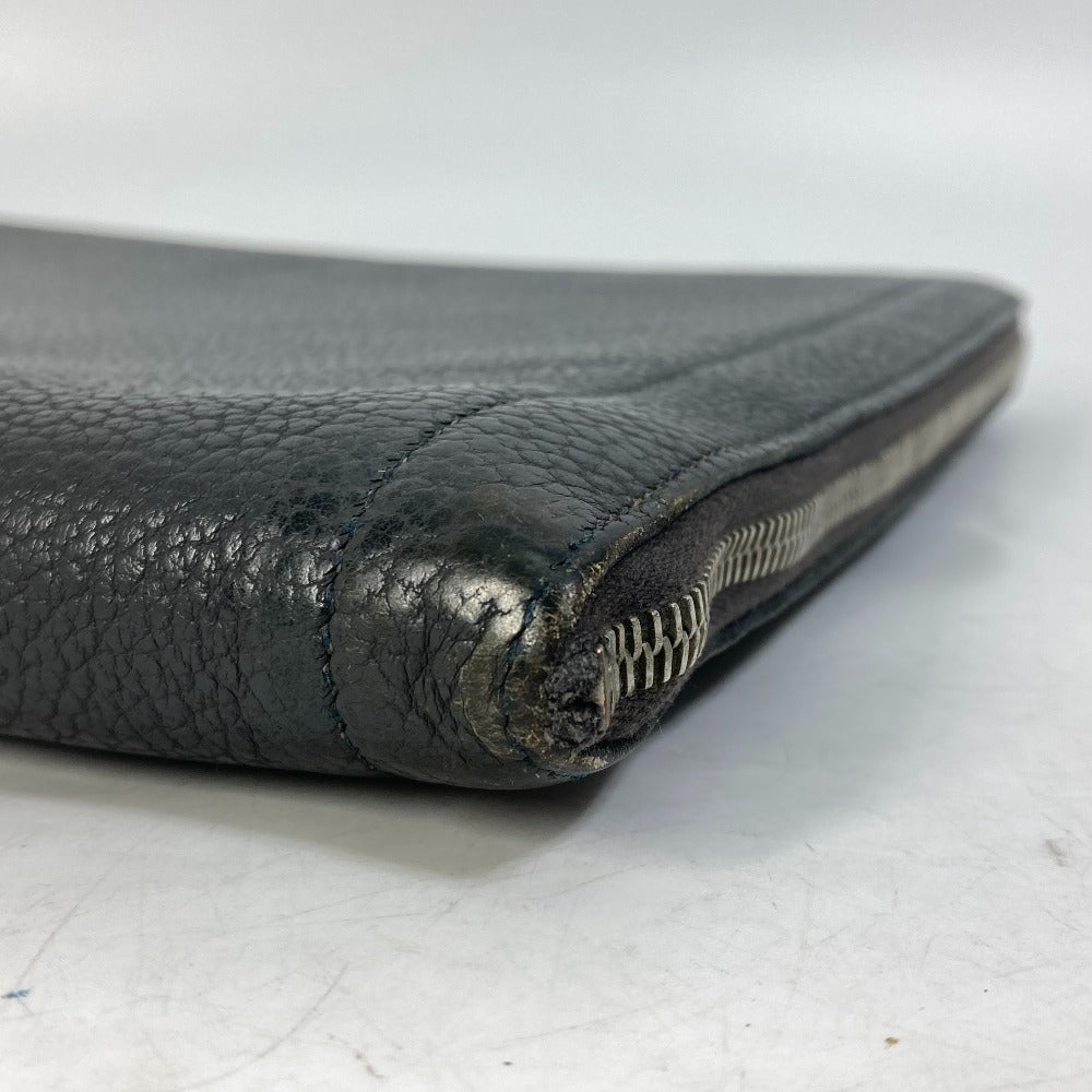 Hermes Clutch Bag Leather Gray L-Shaped Fastener Zip Tablet Mens
