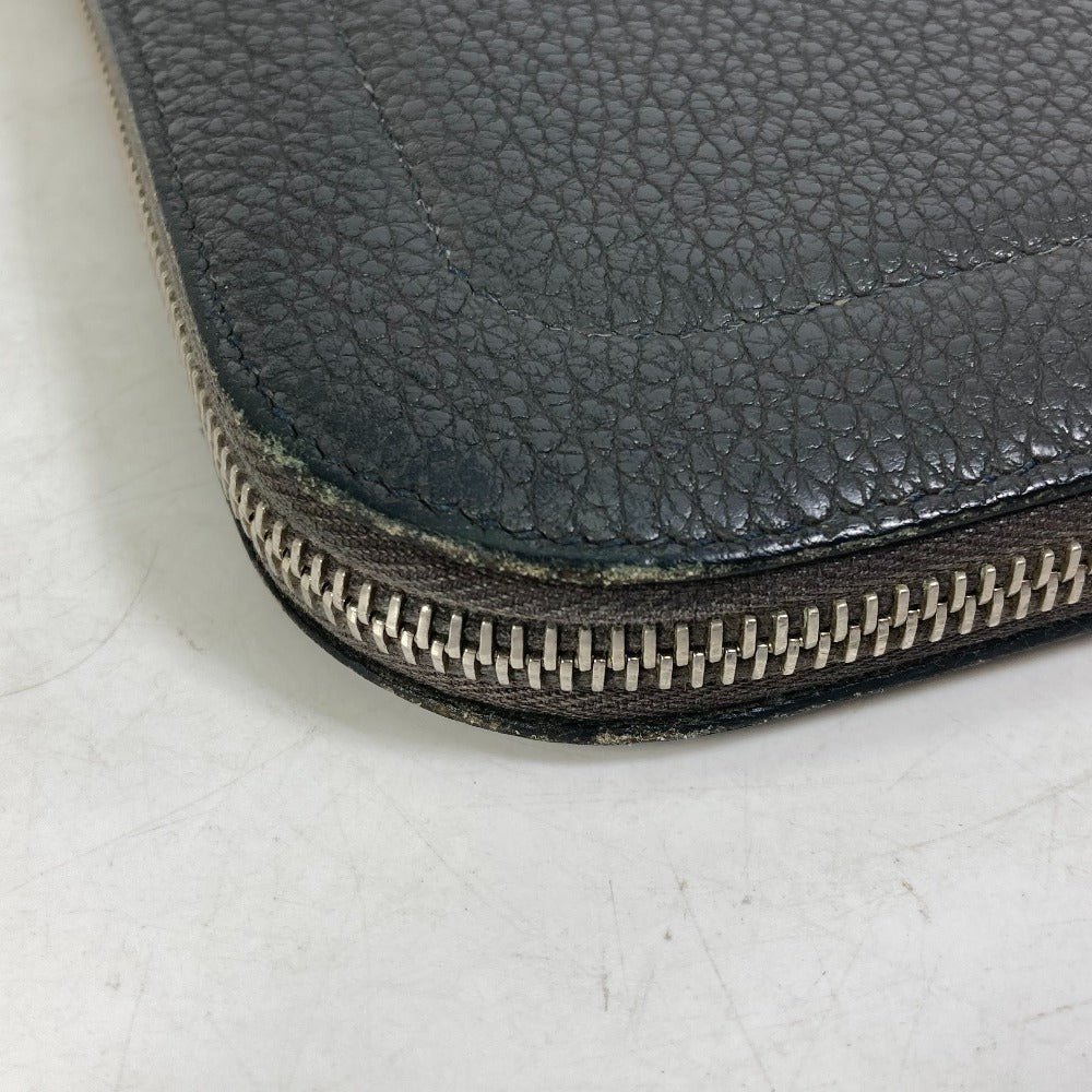 Hermes Clutch Bag Leather Gray L-Shaped Fastener Zip Tablet Mens