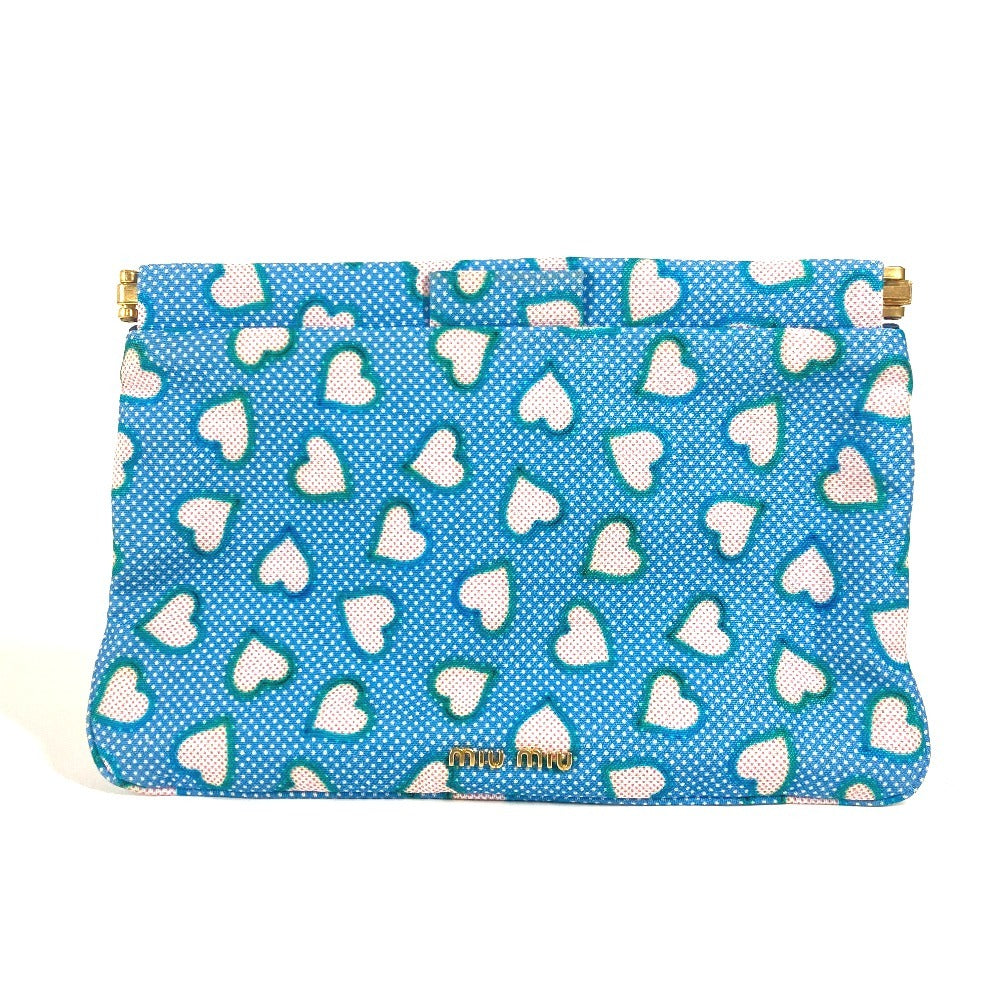 Miumiu Clutch Bag Canvas Blue Heart Logo Women