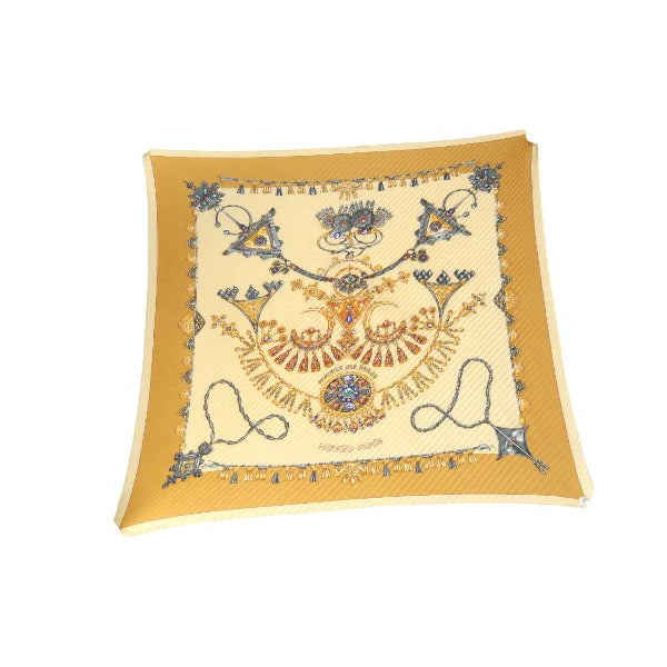 Hermes Scarf Silk Yellow Pleated Scarf Pleatedcarre Jewelry Pattern Women