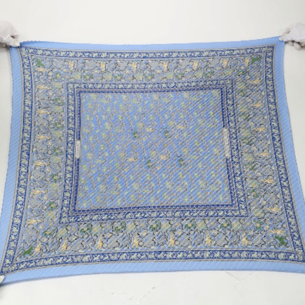 Hermes Scarf Silk Blue 100% Silk Pleated Women