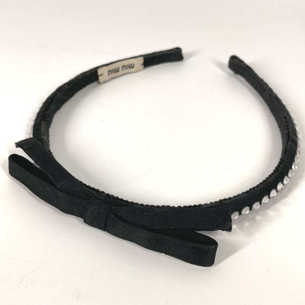 Miumiu Hair Accessory Satin Black Ribbon Rhinestone Ribbon Women