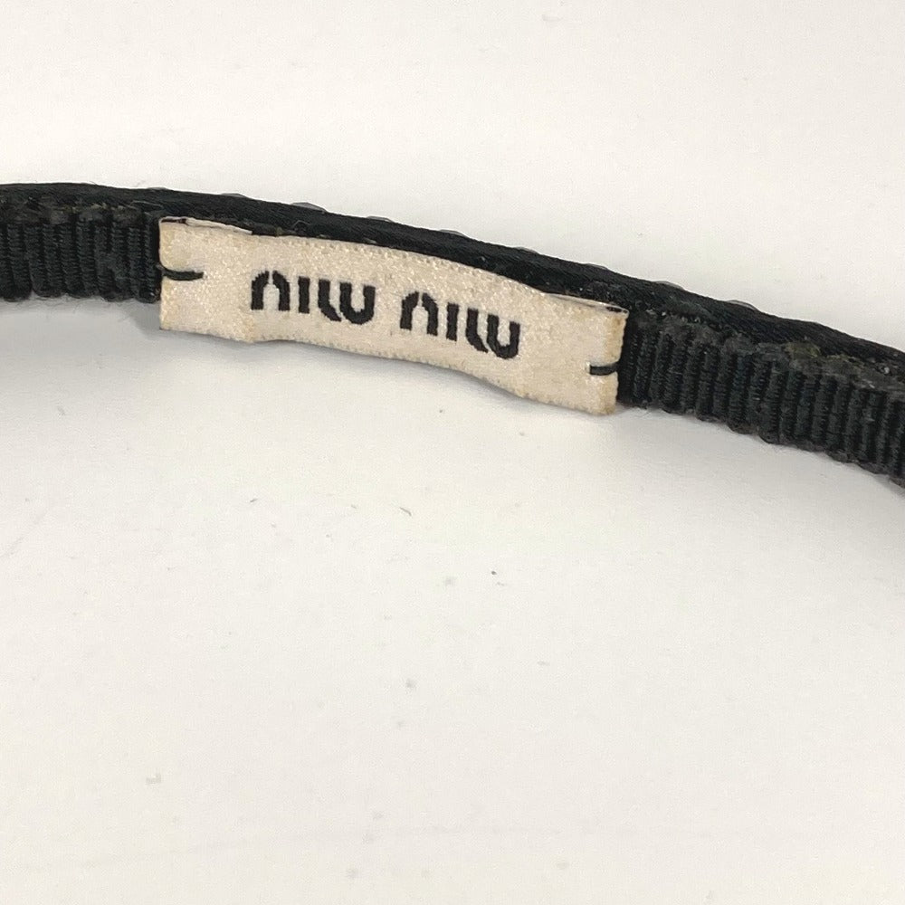 Miumiu Hair Accessory Satin Black Ribbon Rhinestone Ribbon Women