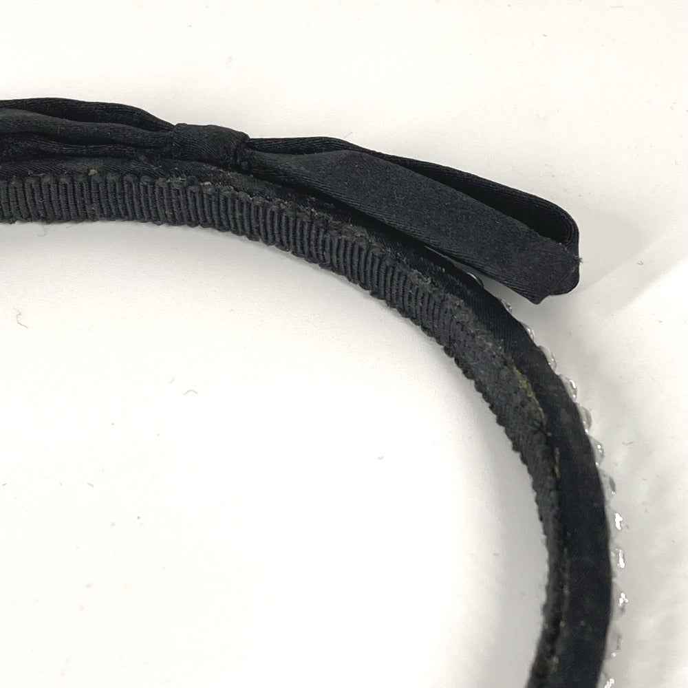 Miumiu Hair Accessory Satin Black Ribbon Rhinestone Ribbon Women