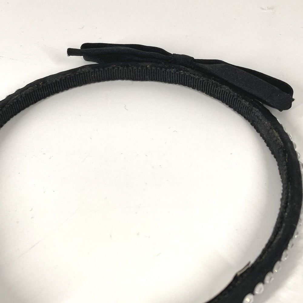Miumiu Hair Accessory Satin Black Ribbon Rhinestone Ribbon Women