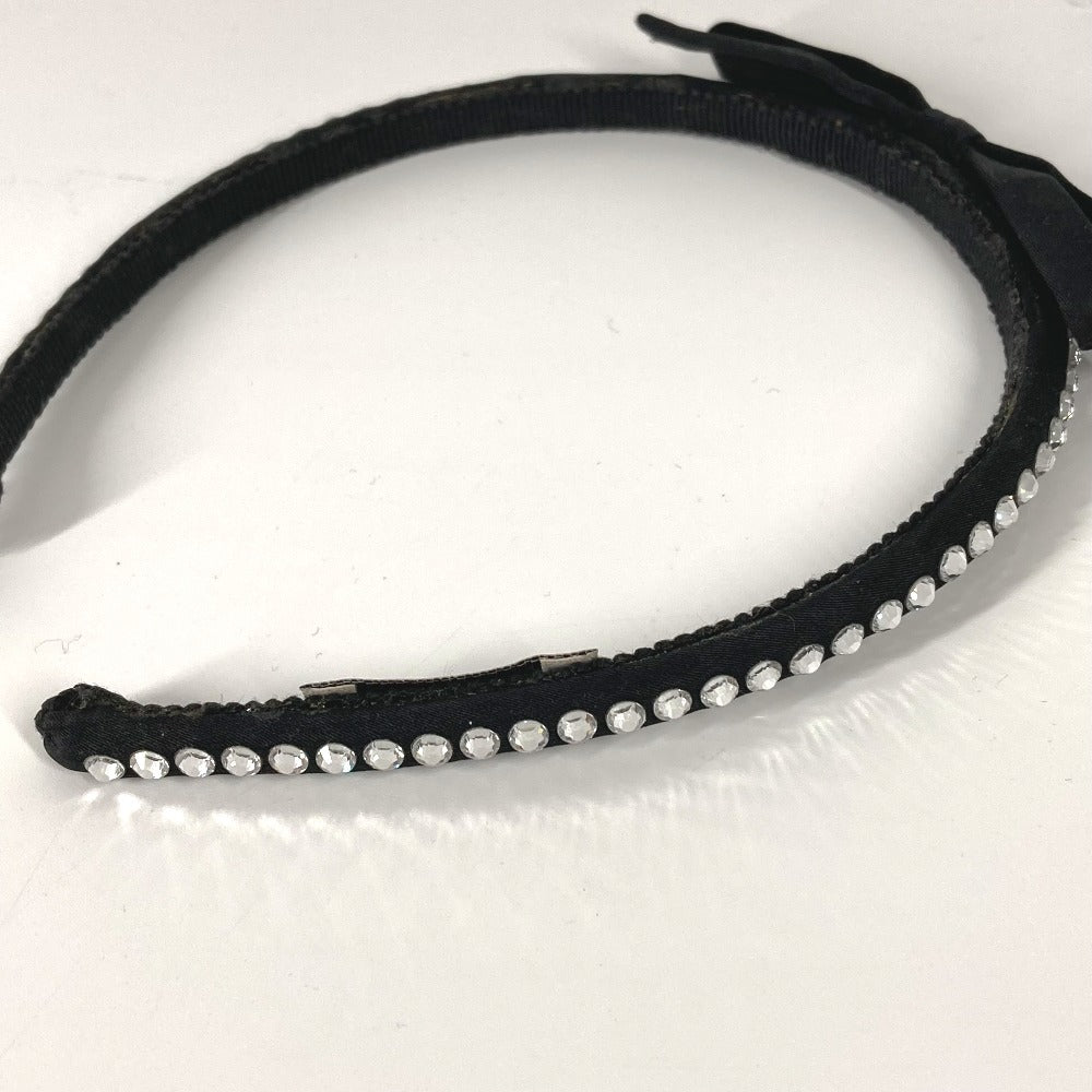 Miumiu Hair Accessory Satin Black Ribbon Rhinestone Ribbon Women
