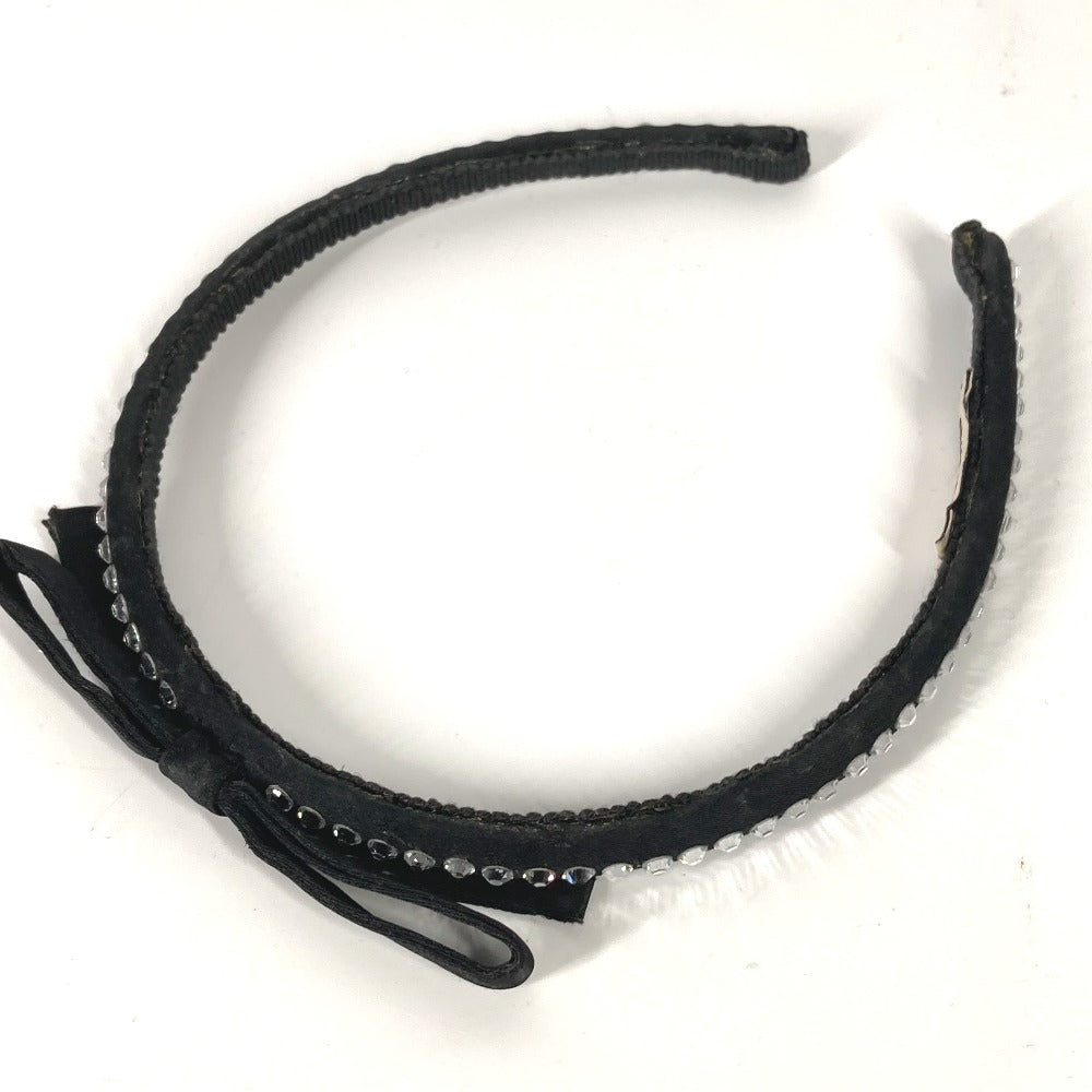 Miumiu Hair Accessory Satin Black Ribbon Rhinestone Ribbon Women