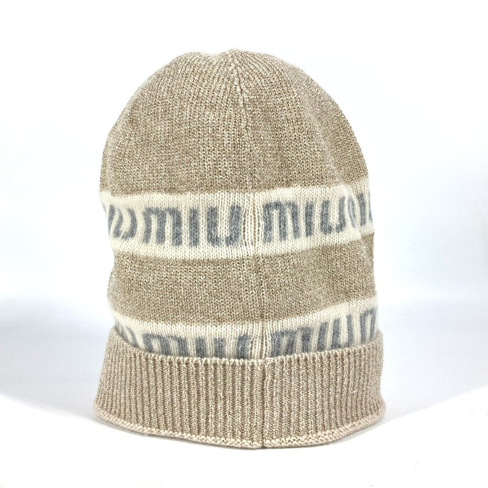 Miumiu Knit Hat 5Hc286 Wool / Cashmere White Logo Women M