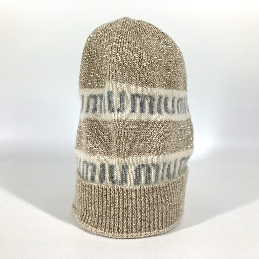 Miumiu Knit Hat 5Hc286 Wool / Cashmere White Logo Women M