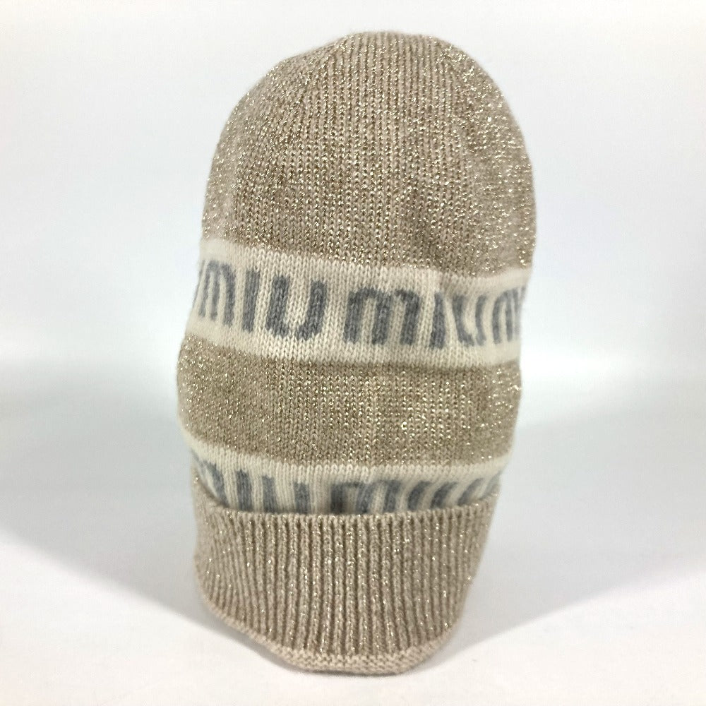 Miumiu Knit Hat 5Hc286 Wool / Cashmere White Logo Women M