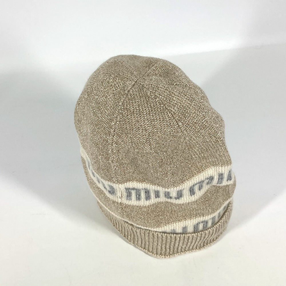 Miumiu Knit Hat 5Hc286 Wool / Cashmere White Logo Women M