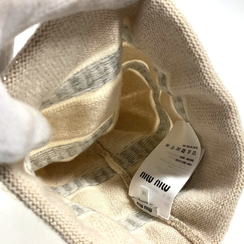 Miumiu Knit Hat 5Hc286 Wool / Cashmere White Logo Women M