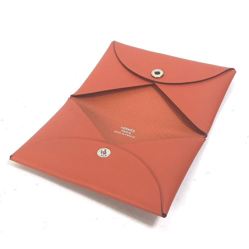 Hermes Card Case Swift Orange Business Card Holder Pass Case Kalvi Palm Tree Design Unisex(Unisex)