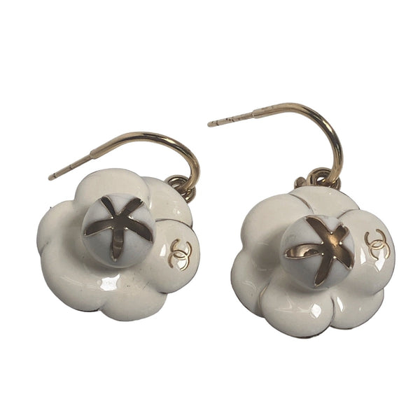 Chanel Pierce Metal White Gold Hoop Earring Coco