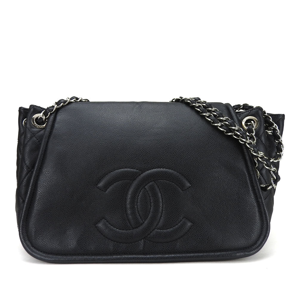 Chanel Shoulder Bag Caviar Skin Black Chainshoulder Women