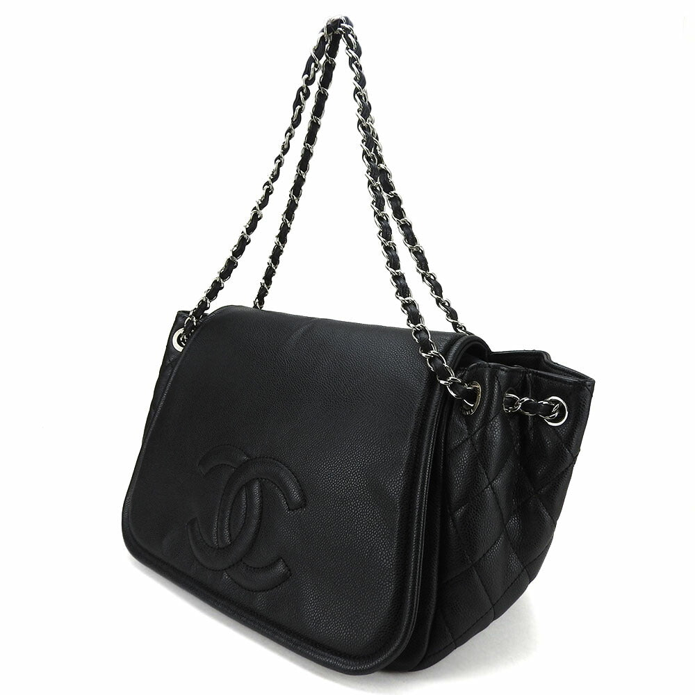 Chanel Shoulder Bag Caviar Skin Black Chainshoulder Women