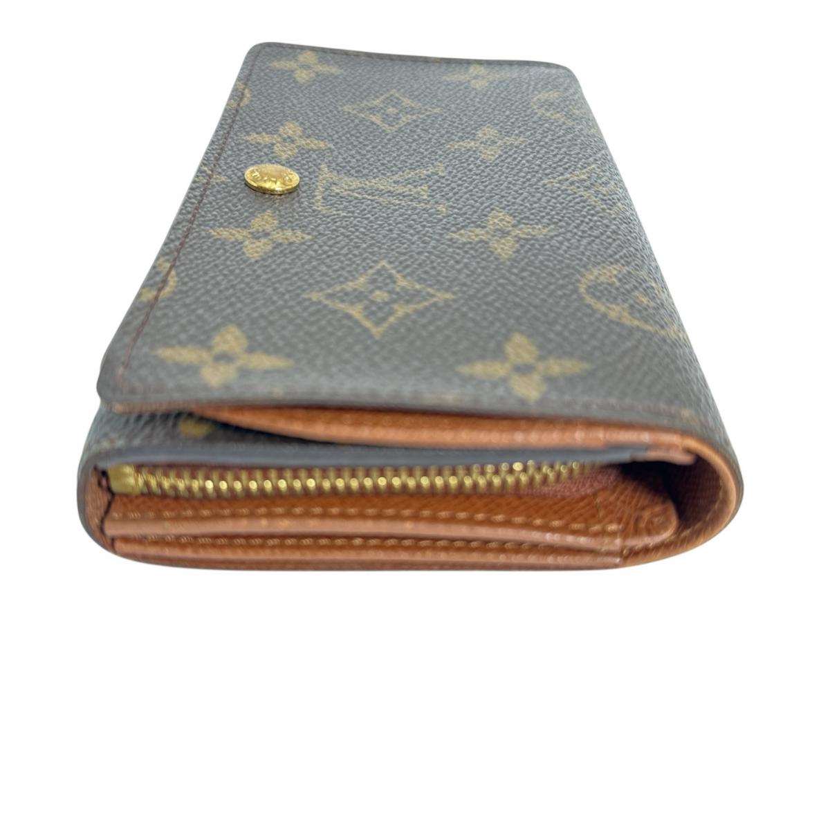 Louis Vuitton Bifold Wallet M61730 Monogram Canvas Brown L-Shaped Fastener Monogram Porto Monevier