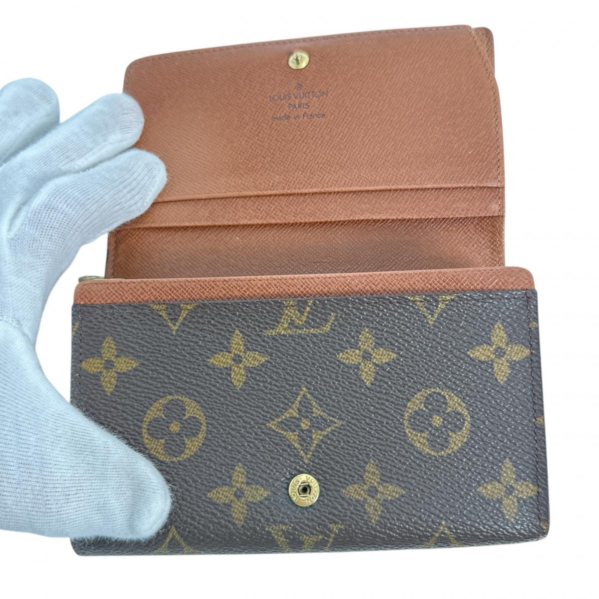 Louis Vuitton Bifold Wallet M61730 Monogram Canvas Brown L-Shaped Fastener Monogram Porto Monevier