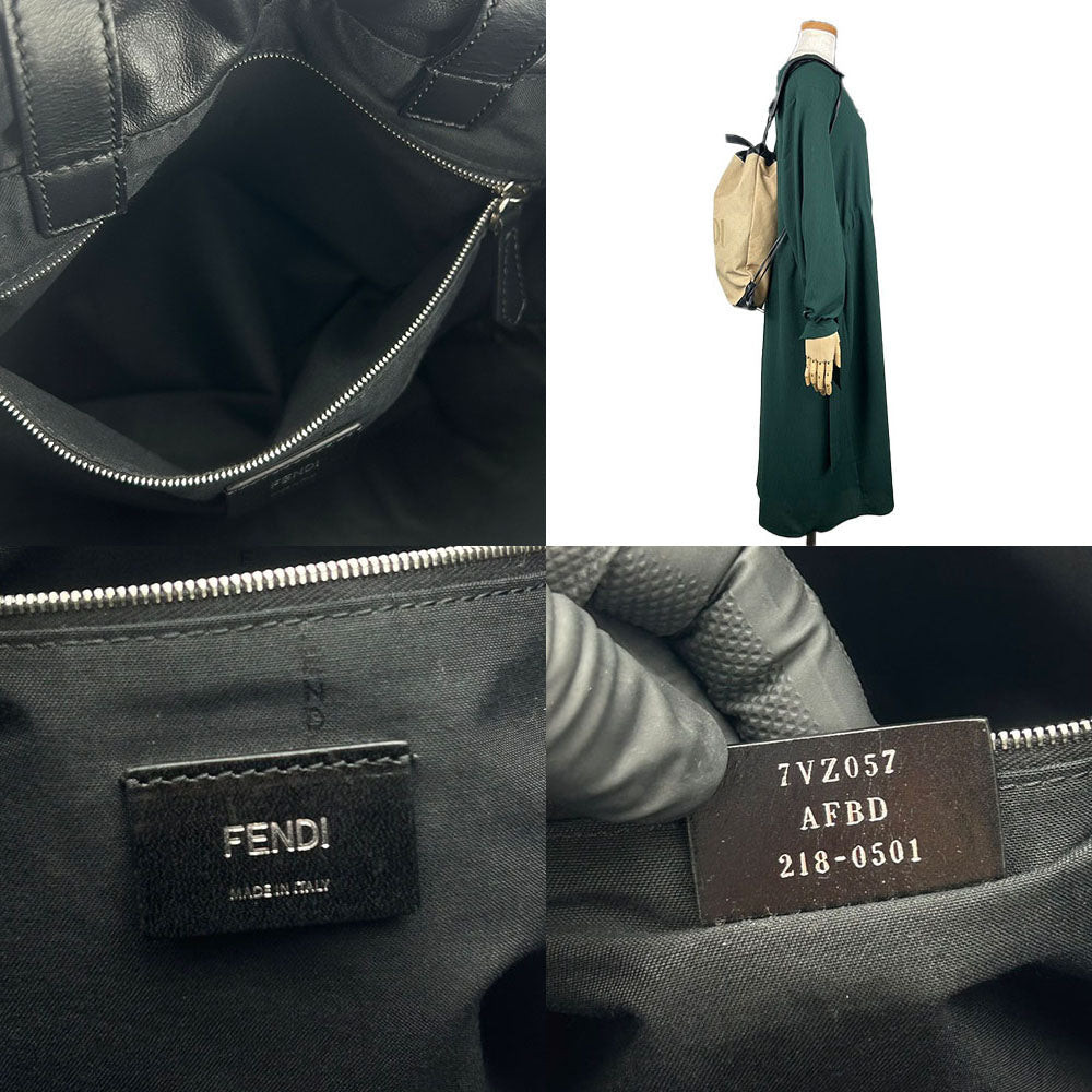 Fendi Backpack 7Vz057 Canvas, Leather Beige Women