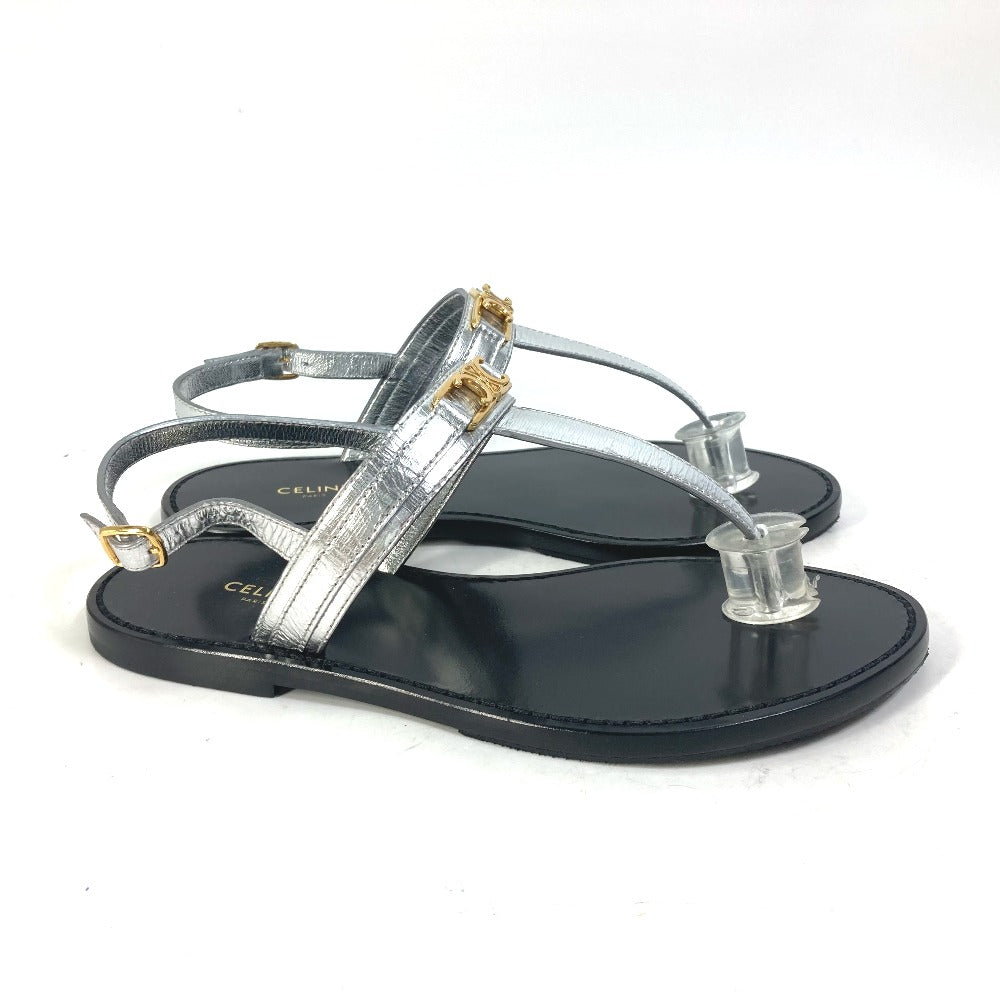 Celine Sandals Leather Silver Triomphe Tongs Women 36