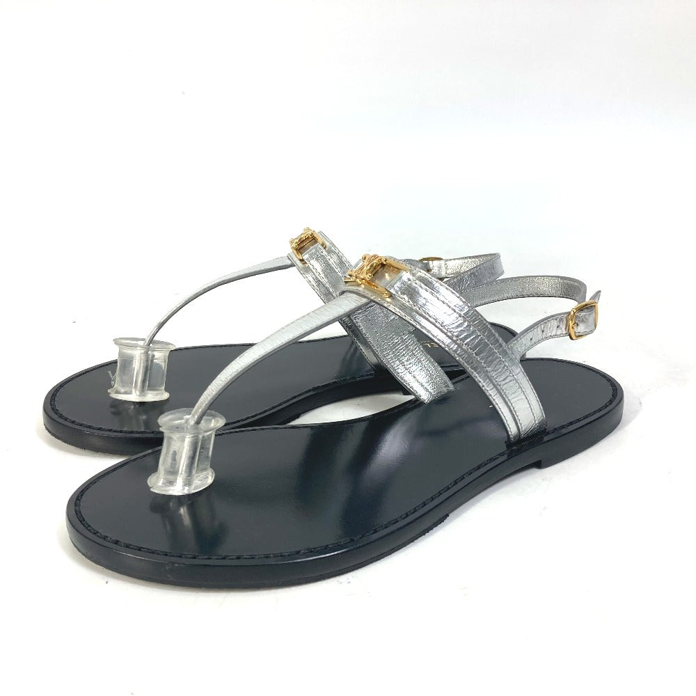 Celine Sandals Leather Silver Triomphe Tongs Women 36