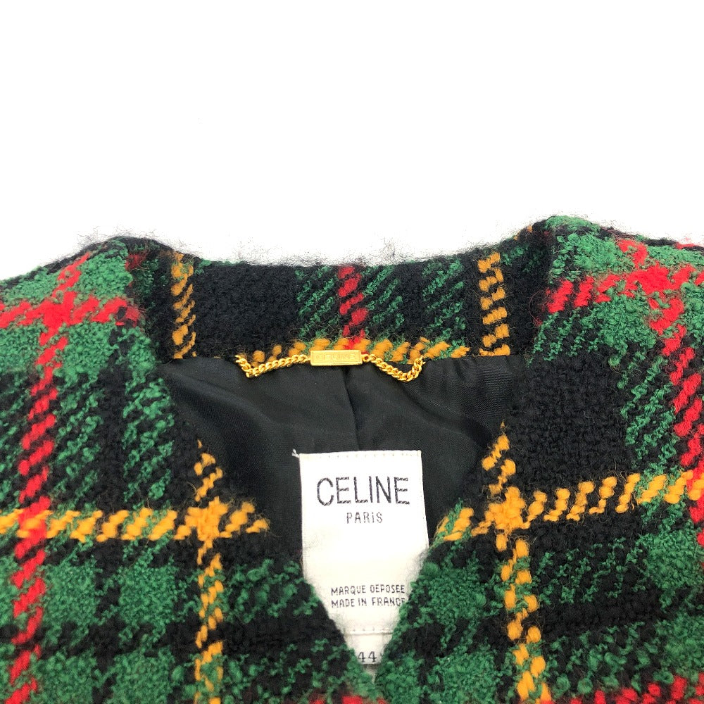 Celine Jacket Tweed Green/Yellow/Red/Black Vintage Check Macadam Button Jacket Outerwear Apparel