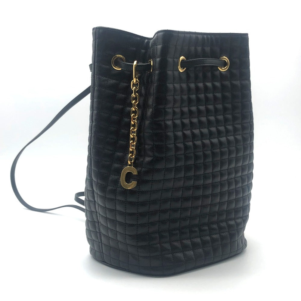 Celine Backpack 188373Bfi Leather Black X Gold Metal Small C Charm Women