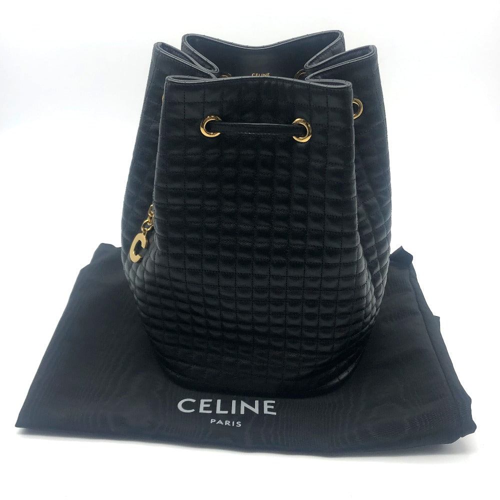 Celine Backpack 188373Bfi Leather Black X Gold Metal Small C Charm Women
