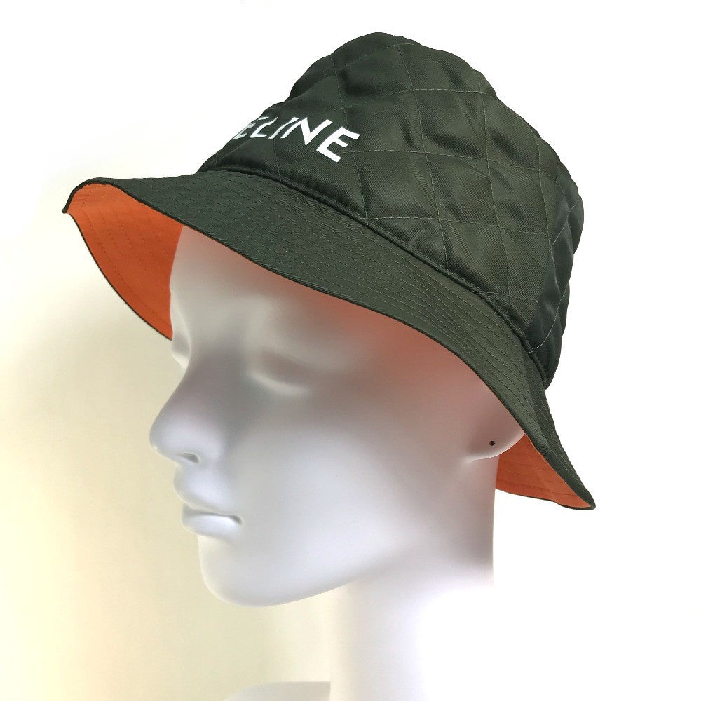 Celine Hat 2Aub8930C Nylon Khaki X Orange Quilting Logo Women S