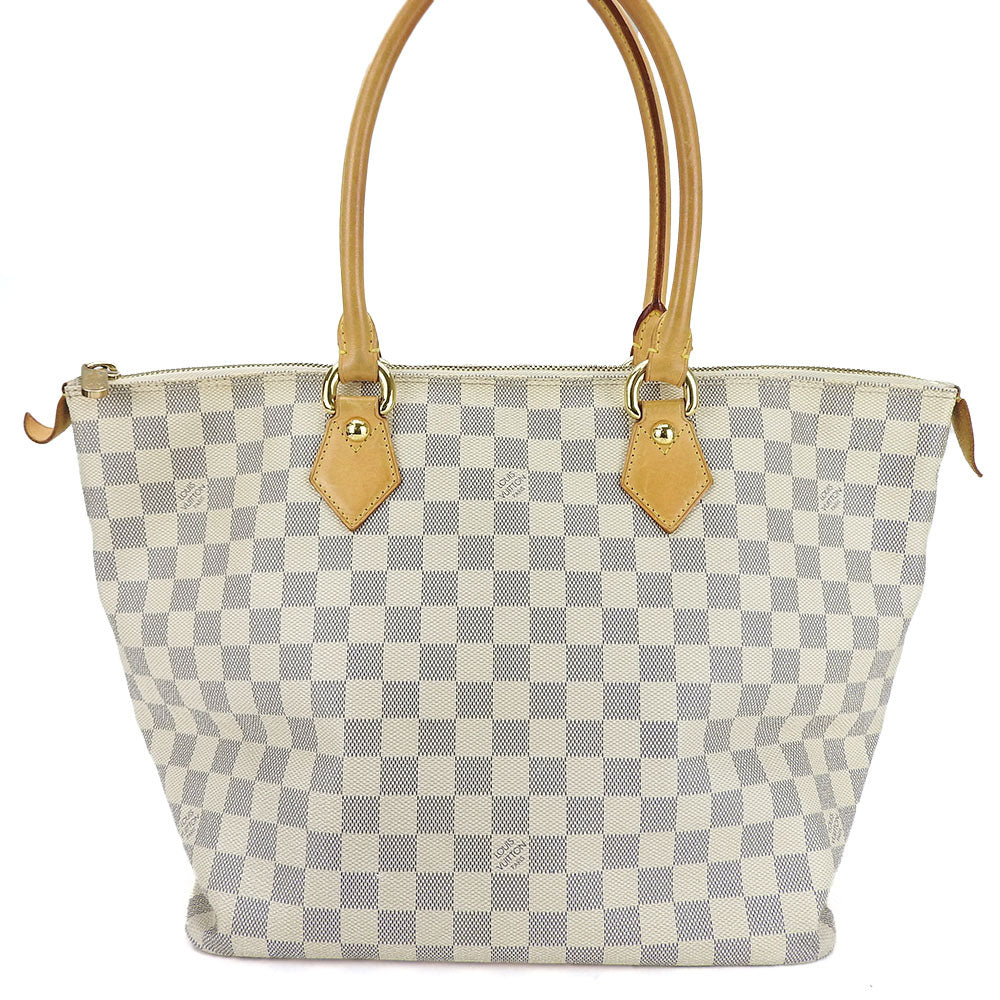 Louis Vuitton Handbag N51185 Damier Azur, Tanned Leather White Saleyamm Women