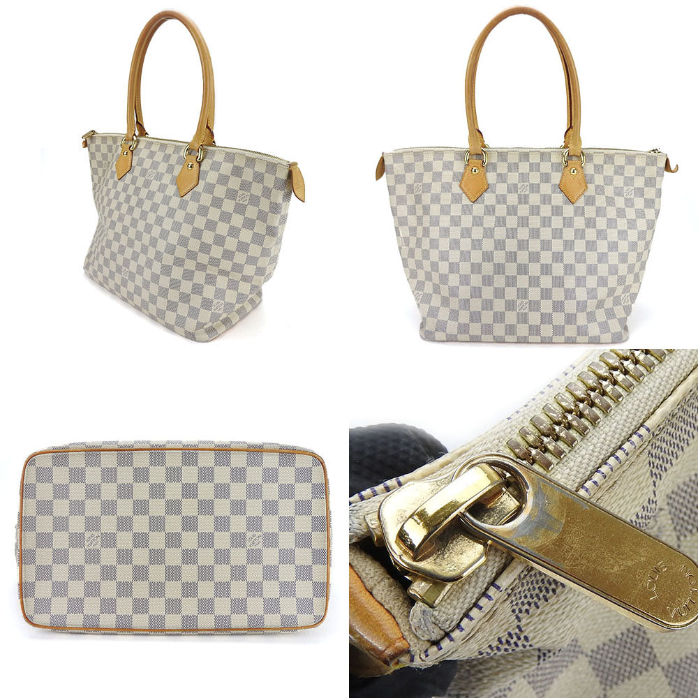Louis Vuitton Handbag N51185 Damier Azur, Tanned Leather White Saleyamm Women
