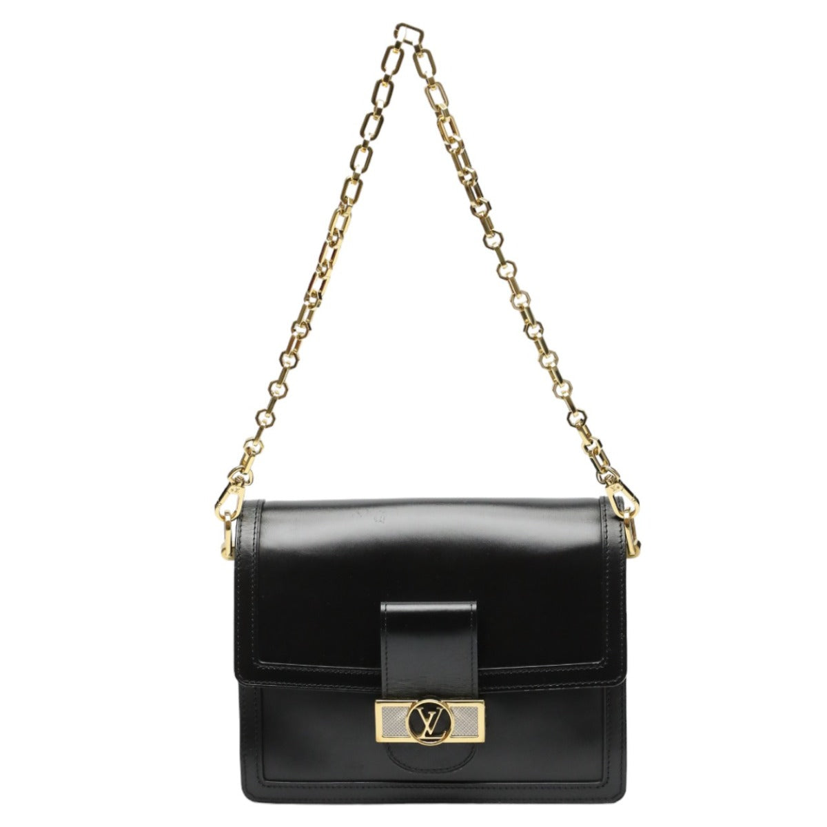 Louis Vuitton Shoulder Bag M55821 Calf Leather Noir Chain Lv Lock Dauphine Mm Women